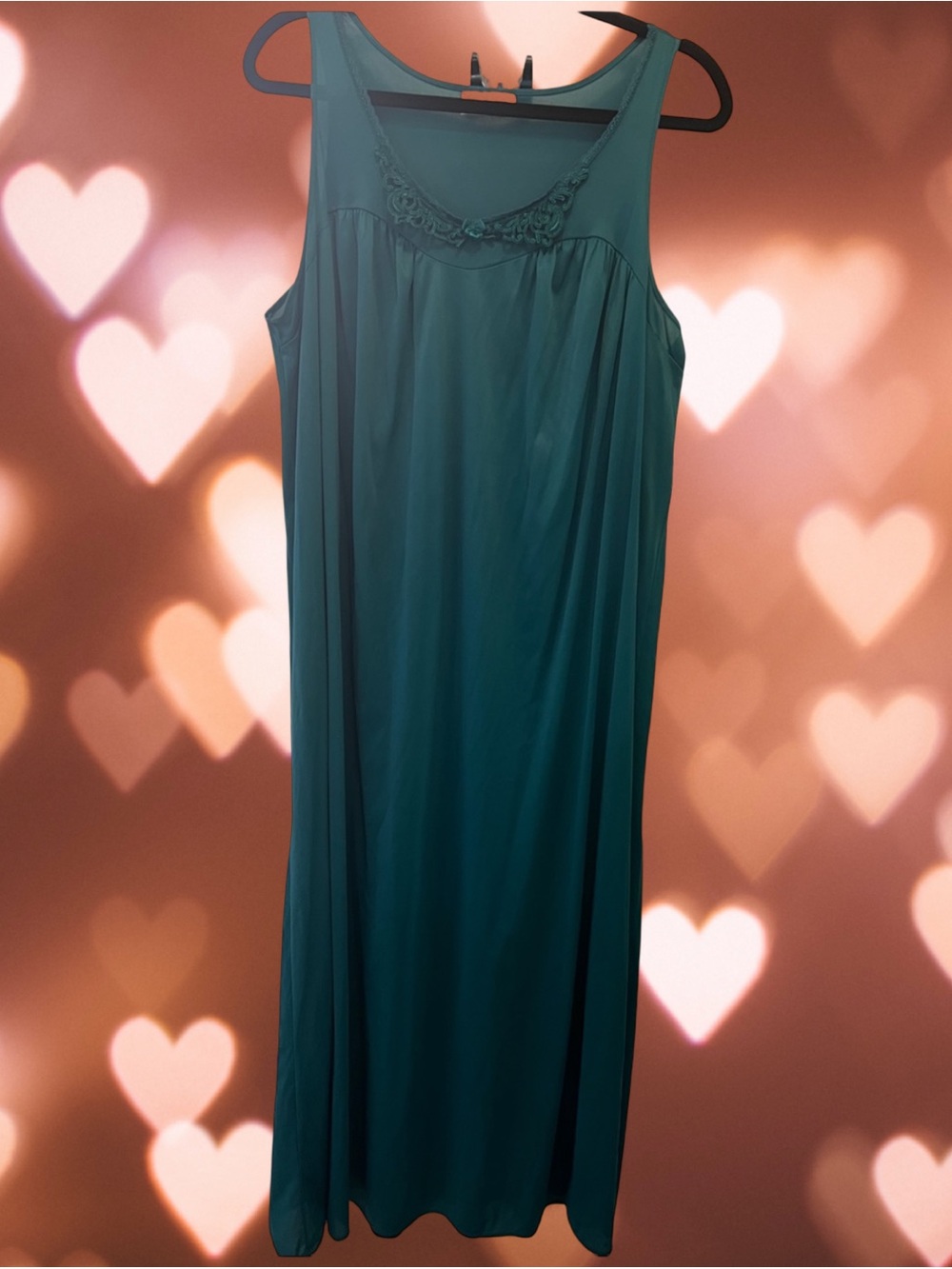 VTG 60s Vanity Fair Teal Green Full Length Maxi Nightgown Medium